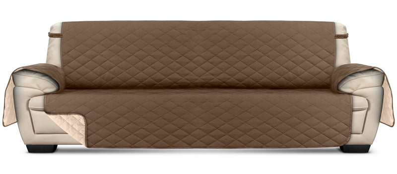 Utopia Bedding Reversible Oversized Sofa Couch Cover, Water Resistant Slipcover Furniture Protector With Foam Sticks And Elastic Straps For Kids Dogs Pets (3.5 Seater, Brown/Beige)