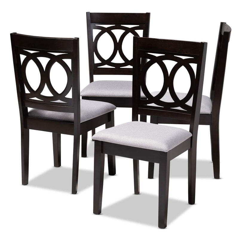 SET 4 Baxton Studio Lenoir Dining Chair And Dining Chair Gray Fabric Upholstered Espresso Brown Finished Wood Dining Chair (LOCAL PICKUP ONLY)