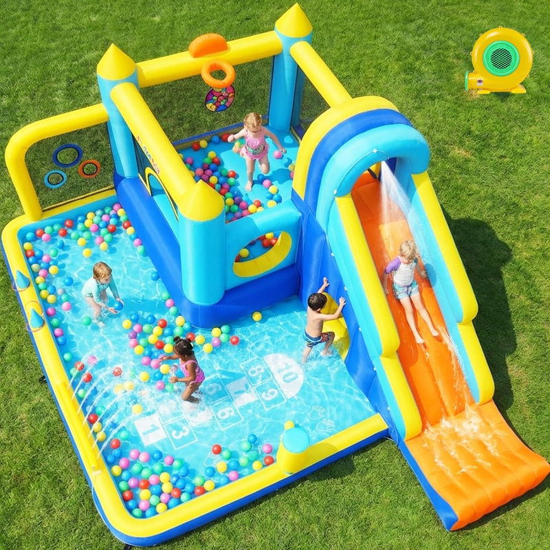 AS IS Used AKEYDIY Bounce House, 15-In-1 Inflatable Water Slides Bounce Castle W/Blower For Kids 3-12, Blow Up Jumping Bouncer W/Slide, Splash Pool, Climbing Wall, Ball Pit Pool For Indoor Outdoor (15-In-1) (LOCAL PICKUP ONLY)