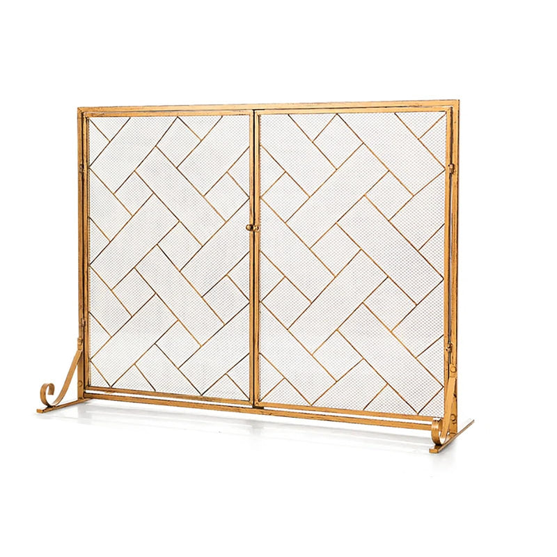 Double-Door Fireplace Screen, 2-Panel Large Flat Wrought Metal Fire Spark Guard Gate Cover For Home, Decorative Mesh Place Safety(Gold) (LOCAL PICKUP ONLY)
