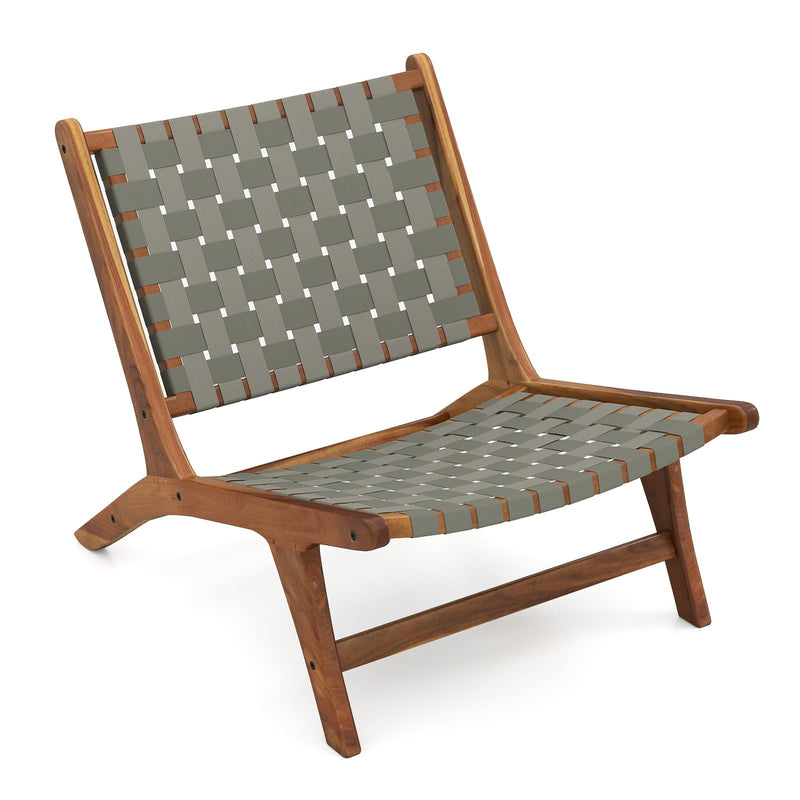 Tangkula Patio Teak Wood Chair, Outdoor Mid-Century Accent Chair With Nylon Webbing Seat & Back, For Backyard, Porch, Balcony Or Poolside (LOCAL PICKUP ONLY)