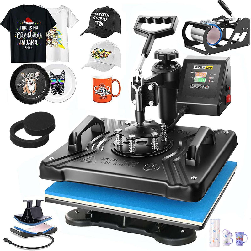 AKEYDIY Professional 5 In 1 Heat Press Machine For T Shirts Digital Heat Press Combo 12" X 15" 360-Degree Swing Aweay Shirt Press Machine Sublimation Heat Press For T Shirts Mug Hat Plate (LOCAL PICKUP ONLY)