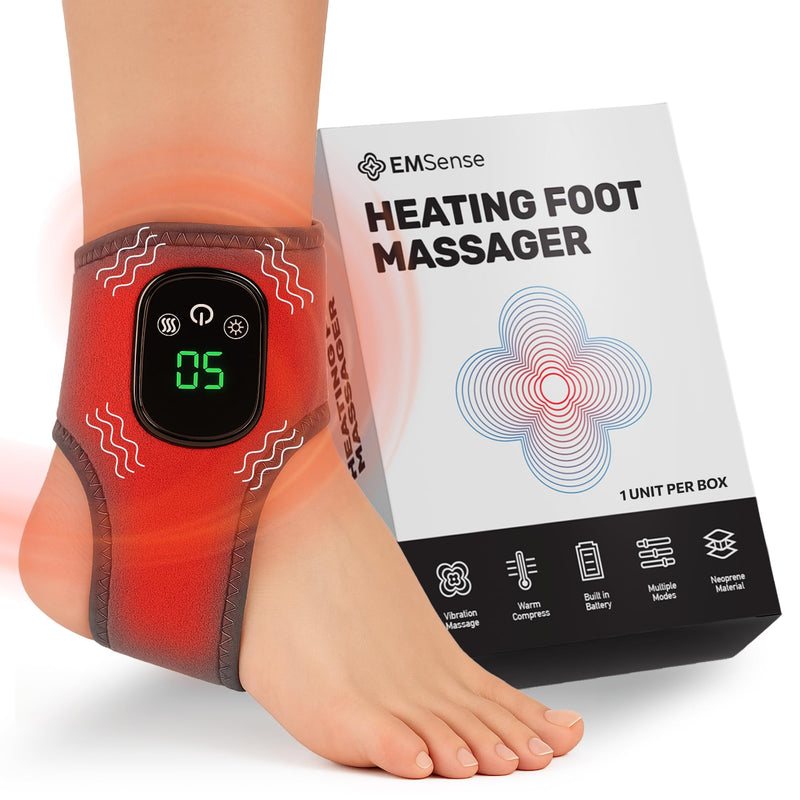 Emsense Triple Therapy Foot Massager, Single Cuff (1 Unit) | 3-In-1 Cordless Portable EMS Foot Wrap With 3 Vibration Modes & 3 Heat Levels