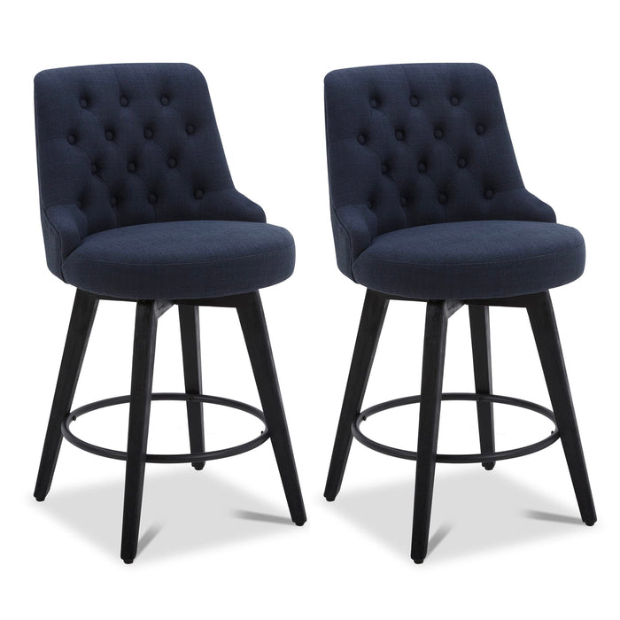 Watson & Whitely Modern Swivel Bar Stools, Performance Fabric Upholstered Counter Height Bar Stool With Back, Solid Wood Legs, 26" H Seat, Set Of 2, Insignia Blue (LOCAL PICKUP ONLY)