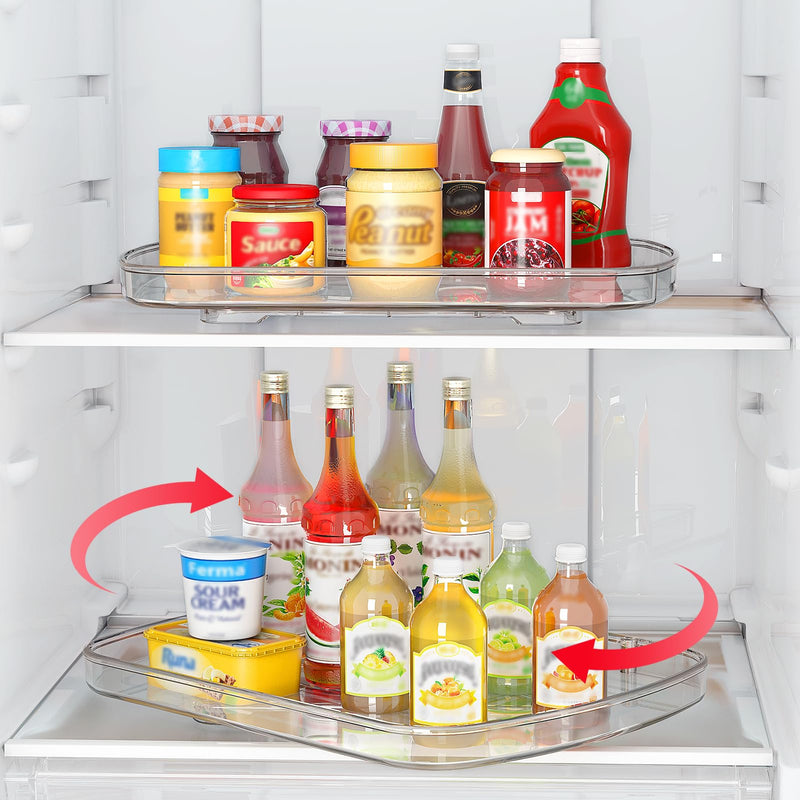 SPACELEAD Lazy Susan Turntable Organizer For Refrigerator, 15.7''X11.8'' Fridge Turntable Organizers And Storage Use For Pantry Kitchen, Bathroom, Vanity Makeup Table. Clear, Rectangle,2 Pack