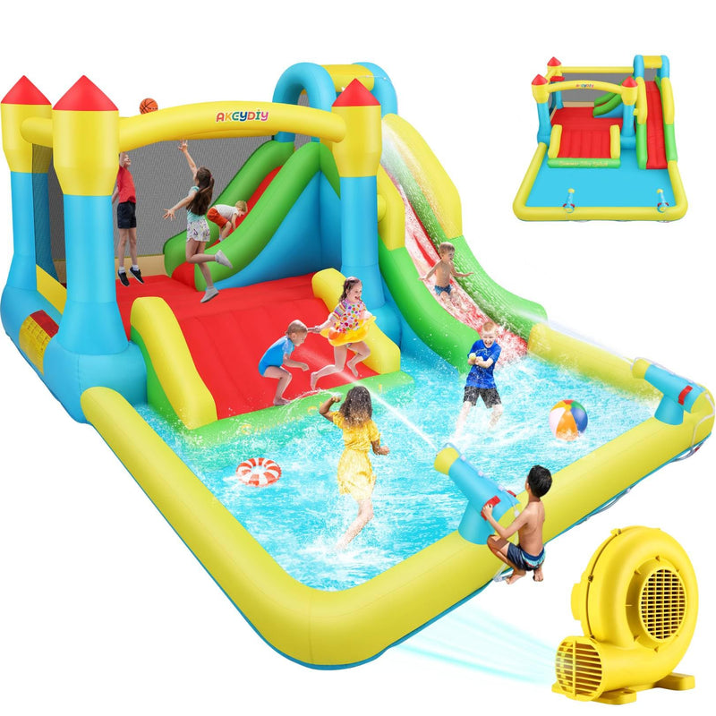 AKEYDIY Bounce House Water Slide, Inflatable Water Slide Park With With Long Slide, Pool, Climbing Wall, Water Gun For Outdoor, Blow Up Water Slides Bounce House Castle For Kids Backyard Party Gifts (LOCAL PICKUP ONLY)