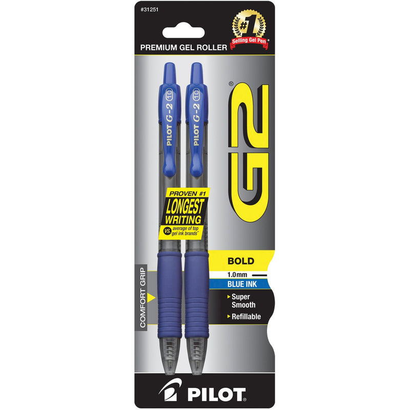 Pilot G2 Premium Gel Pens, Black Pens, Bold Point 1 Mm, 2 Black