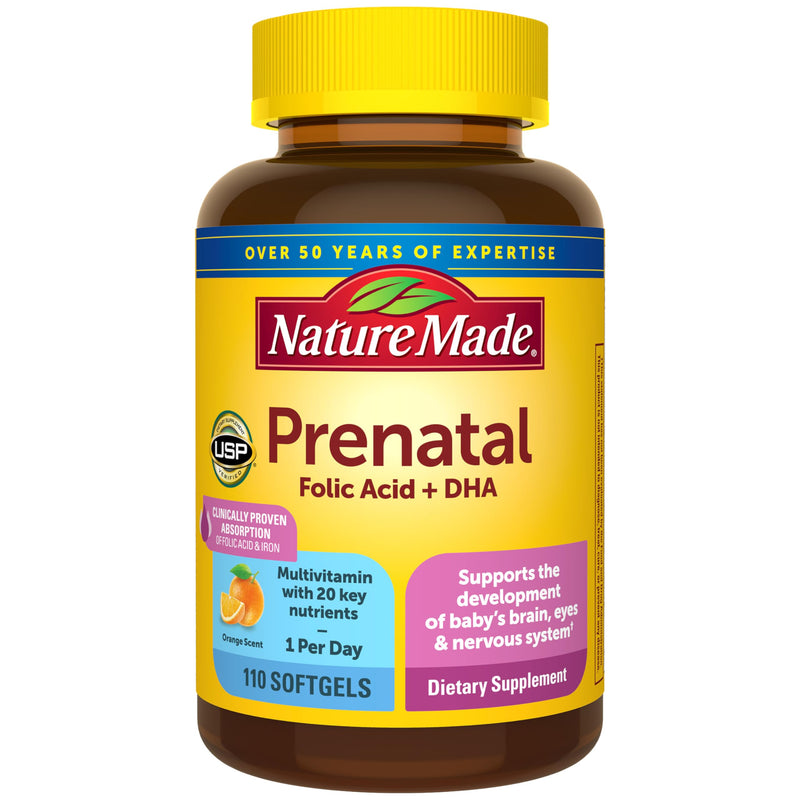 Nature Made Prenatal Vitamins For Women With Folic Acid + DHA, 110 Softgels