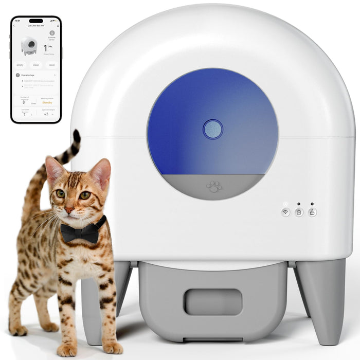 Fumoi Self Cleaning Litter Box,95L Automatic Cat Litter Box Self Cleaning Large Capacity For Multiple Cats, App-Controlled With Safety Sensors, Removable Washable Liner,2 Rolls Garbage Bags,Grey (LOCAL PICKUP ONLY)