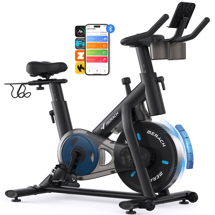 MERACH Exercise Bike, Brake Pad/Magnetic Stationary Bike With Exclusive App, Low Noise Indoor Cycling Bike With 270LBS Weight Capacity, Dumbbell Rack And Fitness Courses For Weight Loss (LOCAL PICKUP ONLY)