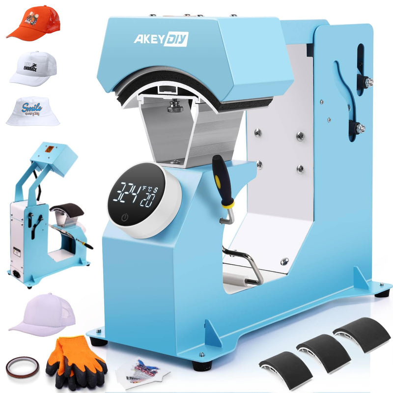 AKEYDIY Auto Hat Heat Press Machine For Caps With 3Pcs Interchangeable Platens 3-In-1 Automatic Cap Press W/Knob-Style Digital Controller & Auto Open & Release, Heat Transfer Printing For Caps (LOCAL PICKUP ONLY)