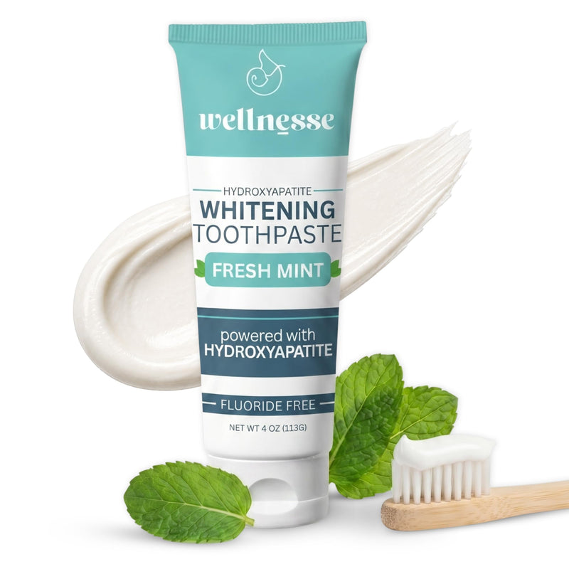 Wellnesse Hydroxyapatite Toothpaste, Fluoride Free, Whitening Toothpaste, Remineralizing Enamel Care, Xylitol Formula For Sensitive Teeth And Daily Oral Care, Fresh Mint, 4 Oz