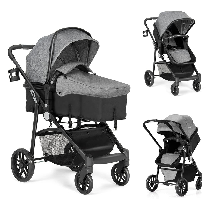 BABY JOY Baby Stroller, 2 In 1 Convertible Carriage Bassinet To Stroller, Pushchair With Foot Cover, Cup Holder, Large Storage Space, Wheels Suspension, 5-Point Harness (Gray) (LOCAL PICKUP ONLY)