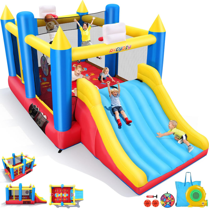 WHUBEFY Bounce House, Inflatable Bounce House For Kids 3-12 With Blower Included, Indoor/Outdoor Kids Bouncy House With Slide Backyard, Blow Up Jumping Castle With Wide Slide, Jumping Area, 2 Hoops (LOCAL PICKUP ONLY)