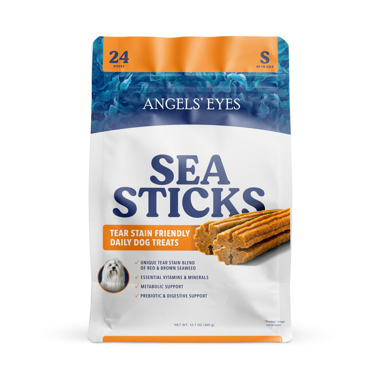 ANGELS' EYES Sea Sticks Tear Stain Friendly Daily Dog Treats With Red & Brown Seaweed Tear Stain, Gut Health, & Metabolic Support Grain-Free, Gluten-Free, Plant-Based North Sea Small 24Ct