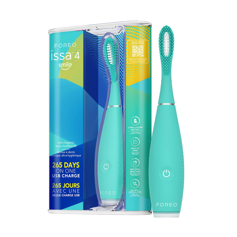 FOREO ISSA 4 Smile Electric Toothbrush – Compact & Travel-Friendly, 4-In-1 Hybrid Brush Head, Tough On Plaque, Long Battery Life (265 Days), 6-Month Brush Head Replacement – Summer Sky