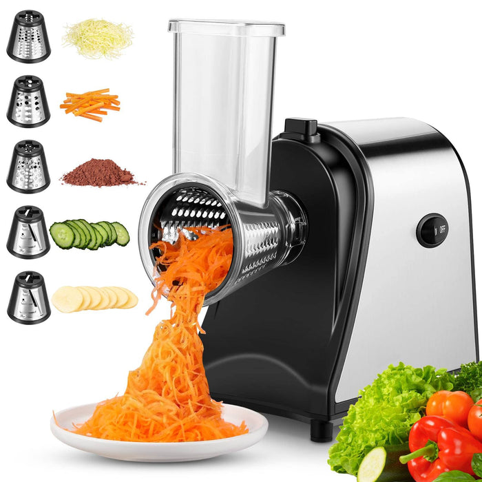 Nictemaw Electric Cheese Grater, 250W 5-In-1 Professional Cheese Grater Electric Vegetable Slicer, Electric Slicer Shredder For Veggies, Carrots, Carrot, Potatoes