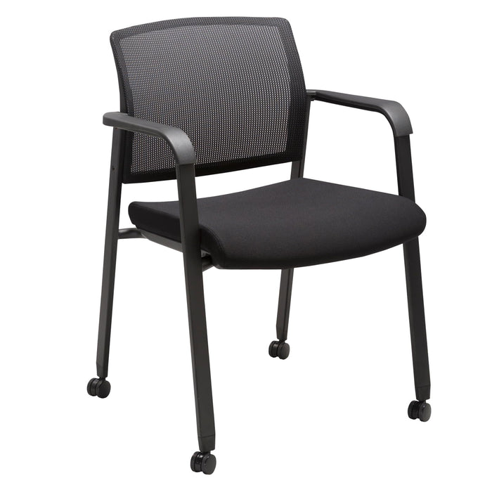 CLATINA Black Waiting Room Chair With Wheels Mesh Back Stacking Arm Chairs With Upholstered Fabric Seat And Ergonomic Lumbar Support For Office School Church Guest Reception (LOCAL PICKUP ONLY)
