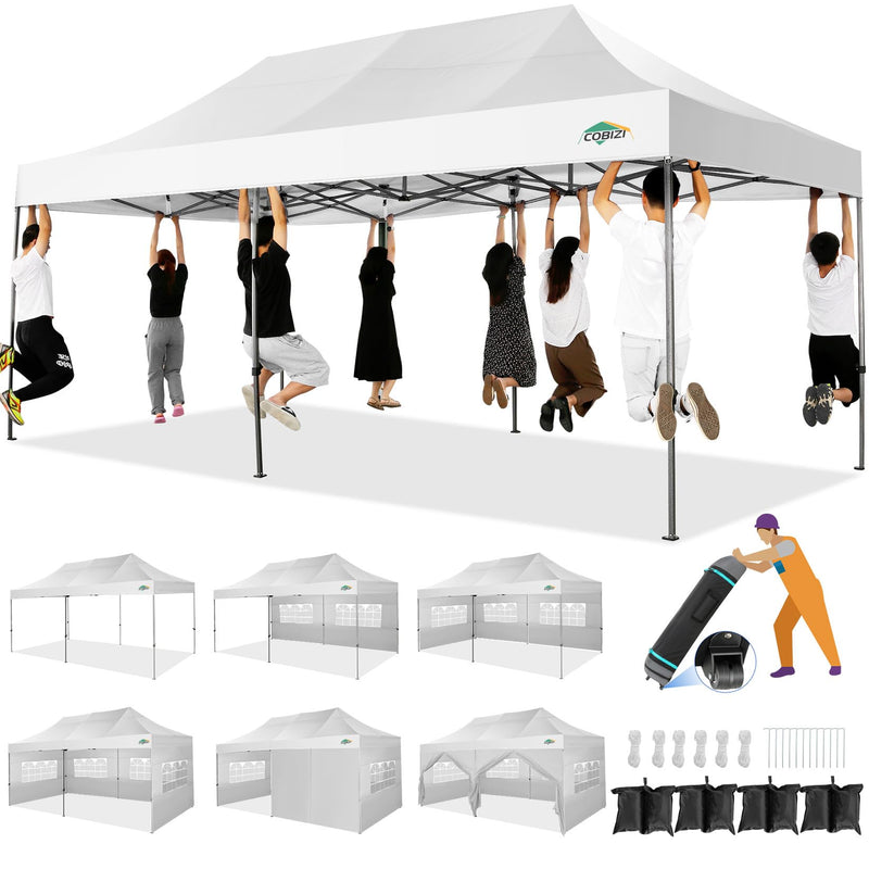 COBIZI 10X20 Heavy Duty Pop Up Canopy Tent With Sidewalls, Easy Up Canopy (LOCAL PICKUP ONLY)