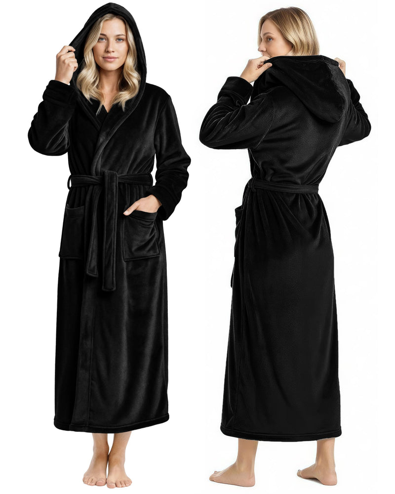 NY Threads Premium Womens Robe With Hood, Plush Fleece Long Bath Robe For Women, Fluffy Soft Women's Bathrobe, Large, Pink