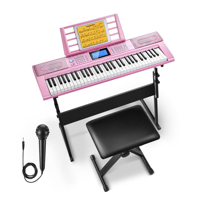 Donner Keyboard Piano 61 Key, Electric Keyboard Kit With 249 Voices, 249 Rhythms - Includes Piano Stand, Stool, Microphone, Gift For Beginners, Pink(DEK-610S) (LOCAL PICKUP ONLY)