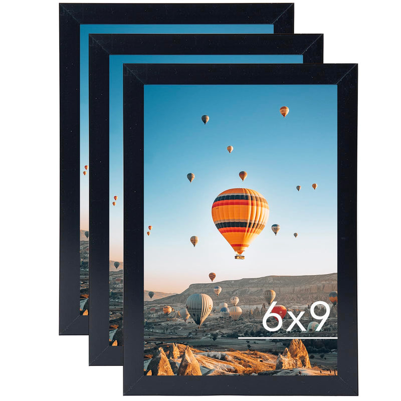 JCJMY 6X9 Picture Frame Set Of 3 Black For Wall Hanging Or Tabletop- Wall Mounting Horizontally Or Vertically, 6 X 9 Wall Gallery Poster Photo Frames For 6 By 9 Photo,3 Pack, Black