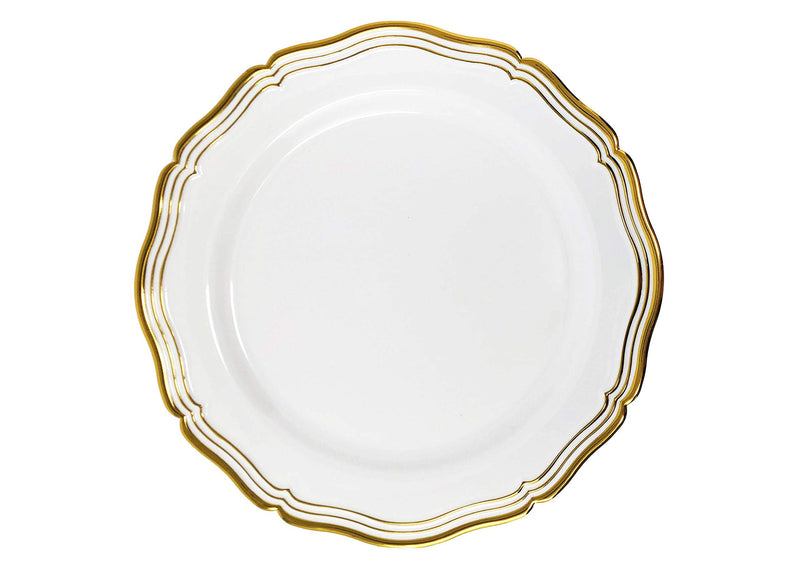 Decorline Elegant Aristocrat Collection White/Gold Dinner Plates - 10" (Pack Of 10) - Premium Quality - Ideal For Special Events & Home Gatherings