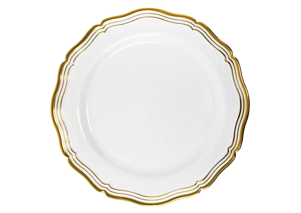 Decorline Elegant Aristocrat Collection White/Gold Dinner Plates - 10" (Pack Of 10) - Premium Quality - Ideal For Special Events & Home Gatherings