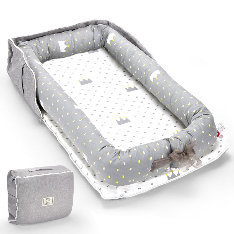 Huggynest Infant Lounger, Baby Nest For Newborns, Portable Breathable Baby Lounger Adjustable U-Shaped Safety Bumper For Cozy Comfort - Crown Ash