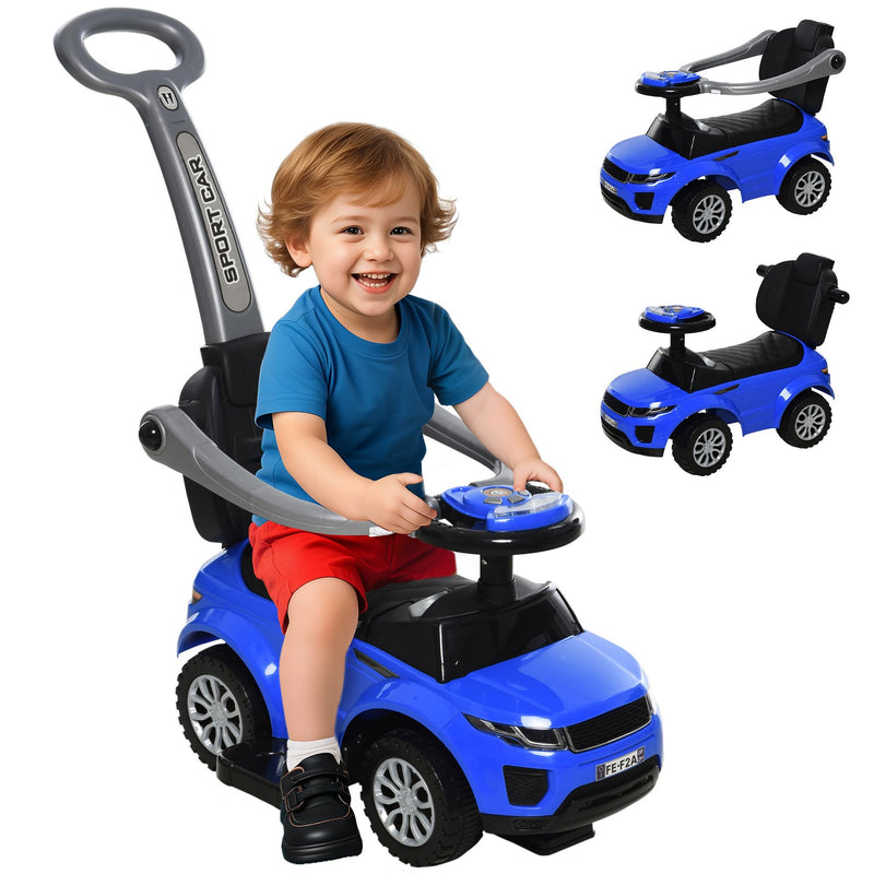 Aosom 3 In 1 Push Cars For Toddlers With Horn Music For 18-36 Months Blue (LOCAL PICKUP ONLY)