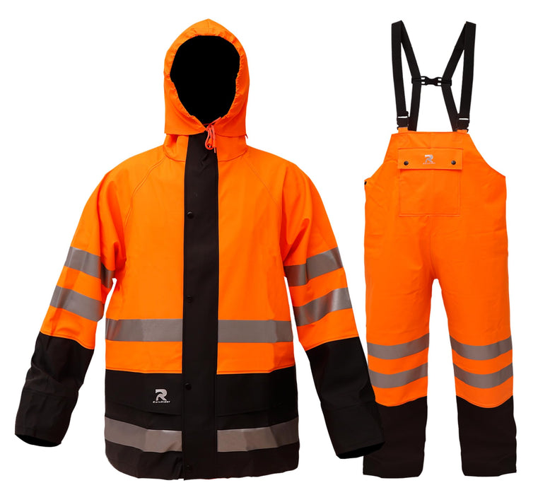 Rainrider Rain Suit - Jacket Bib Pants 3 Pieces Rainwear (Orange,XL)