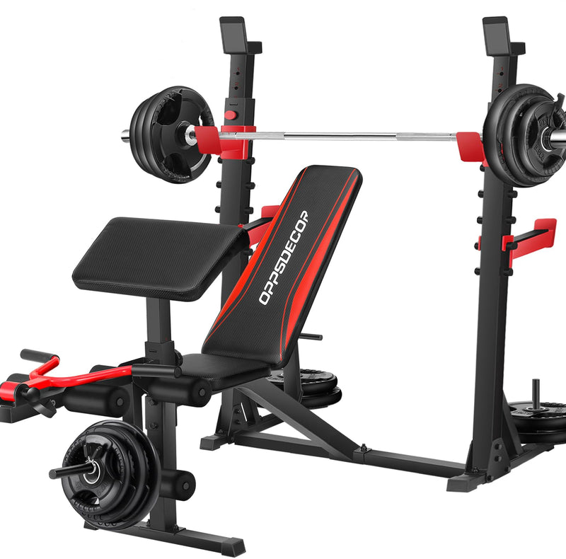 OPPSDECOR 900LBS Weight Bench Set With Squat Rack Preacher Curl Weight Bench With Leg Extension Bench Press Set Workout Bench For Home Gym Full Body Workout (LOCAL PICKUP ONLY)