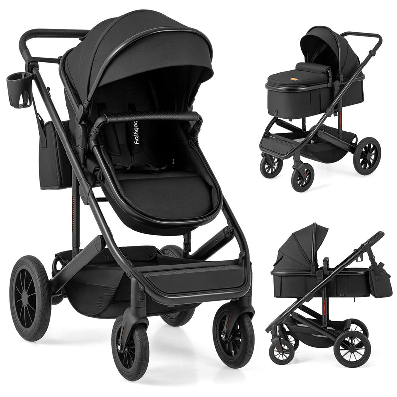 BABY JOY 2 In 1 Convertible Baby Stroller, High Landscape With Bassinet Mode, Reversible Seat, Adjustable Canopy, Cup Holder, Diaper Bag, Foldable Infant Newborn Pram Stroller For 0-36 Months (Black) (LOCAL PICKUP ONLY)