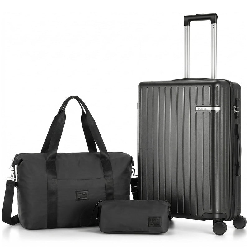 Hoteel Luggage Sets 3 Piece Carry On Luggage With Spinner TSA Lock For Unisex (4-YEAR WARRANTY), ABS+PC Hard Shell Rolling Carry-On Suit Case For Plane, Travel, Business, Gloss Black (20In/DB/TB) (LOCAL PICKUP ONLY)