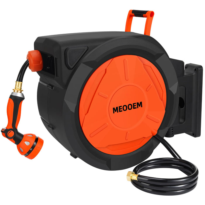 1/2 Inch 150FT Retractable Garden Hose Reel Wall Mounted Heavy Duty, 10 Pattern Nozzle & 180°Swivel Bracket, Automatic Rewind Water Hose Reels For Outside Yard, Any Length Lock (3/4" Brass Fitting) (LOCAL PICKUP ONLY)