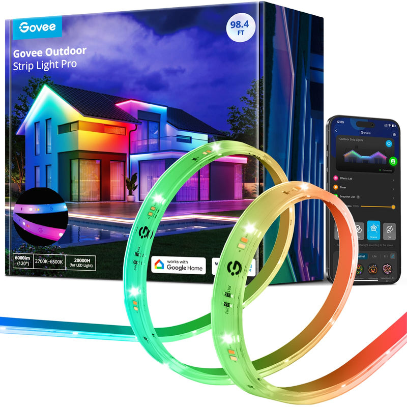 Govee Outdoor LED Strip Lights RGBIC With Warm And Cold White, 98.4Ft