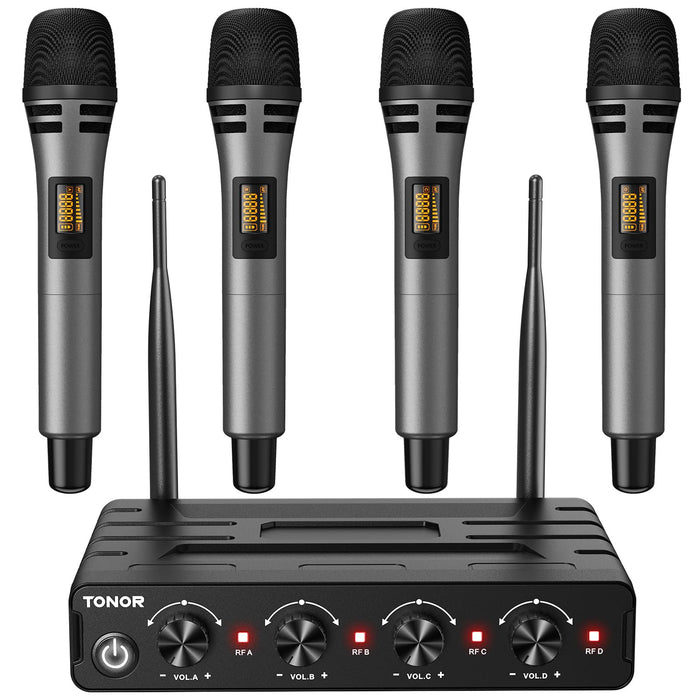 TONOR Wireless Microphones System With 4X10 Channels Cordless Handheld Microfono Inalambrico, 200FT UHF Range, Mics With Stable Signal Transmission For Karaoke Singing Party Church Wedding PA Speaker