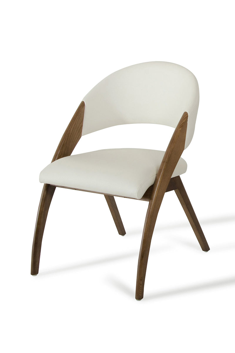 Limari Home Ohanna Collection Mid-Century Modern Two-Toned Upholstered Leatherette And Wooden Dining Chair, Cream/Walnut (LOCAL PICKUP ONLY)