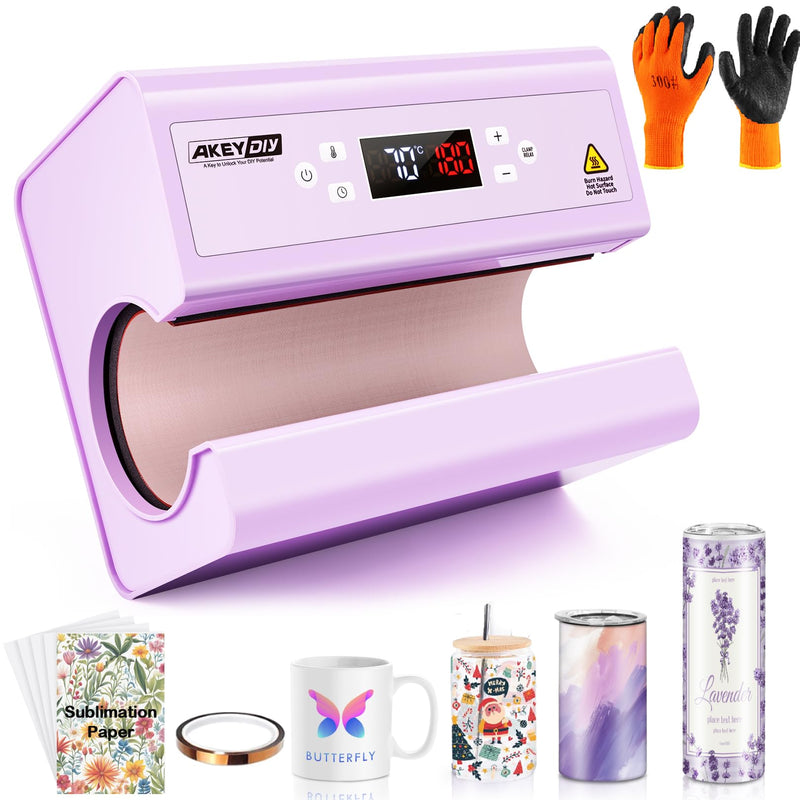 Tumblers Heat Press, Auto Tumbler Mug Press Machine 30Oz 20Oz 16Oz Sublimation Tumblers Press Glass Jar Cans, DIY Heat Transfer Press Vinyl For 2.95-3.34Inch Coffee Mugs (Auto Purple)