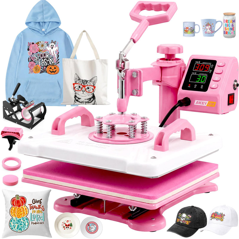 Whubefy 5 In 1 Heat Press Machine, Pink T Shirts Pressing Machine 12X15inch (LOCAL PICKUP ONLY)