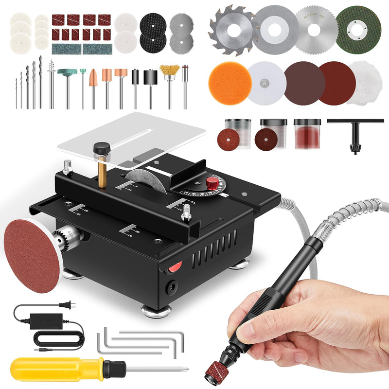 Saker Mini Multi-Functional Table Saw - Portable Desktop Electric Saw For Wood & Plastic Cutting, Speeds & Angle Adjustable With More Accessories