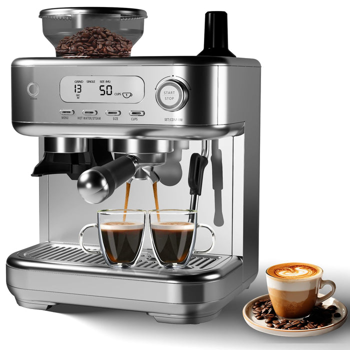 Espresso Machine With Grinder, Professional 15 Bar Espresso Maker, Cappuccino Coffee Machine With LCD Display, Steam Milk Frother, PID Temperature Control For Cappuccino, Latte - 78 Oz Water Tank (LOCAL PICKUP ONLY)