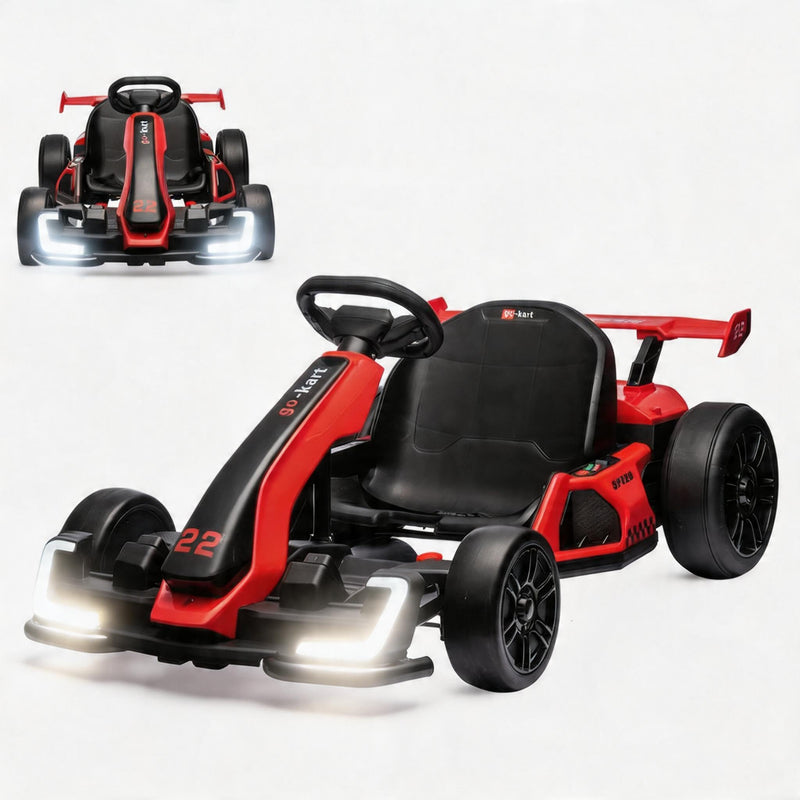 Garveelife 24V Electric Go Kart For Kids,Powerful Drift Kart With 2 * 150W Motors, Adjustable Seat, 8 Mph Speed, Led Lights ,Outdoor Riding Toy For Children Ages 6-15,Red (LOCAL PICKUP ONLY)
