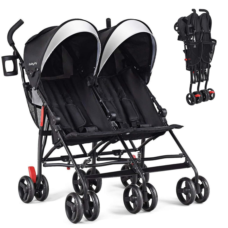 BABY JOY Double Umbrella Stroller, Lightweight Travel Side By Side Twin Stroller With Large Storage, Cup Holder, 5-Point Safety Harness, Adjustable Canopy & Compact Fold For Infant And Toddler (Black) (LOCAL PICKUP ONLY)