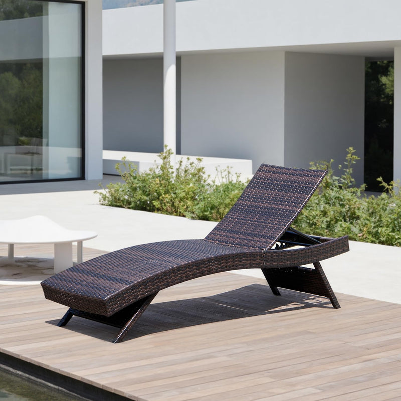 Folding Patio Chaise Lounge (Set Of 1 Chair), Foldable Long Reclining Patio Seating Chairs, Outdoor Wicker Lounge Chair, Rattan Chaise Lounge Lawn Sunbathing Chairs Beach Pool Backrest Recliners (LOCAL PICKUP ONLY)