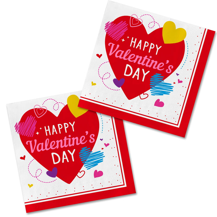 50-Pack Valentine's Day Napkins 3-Ply - Love-Heart Themed Disposable Paper Napkins For Romantic Celebrations - 6.5" Red Heart Napkin Valentine's Day Party Supplies & Decorations