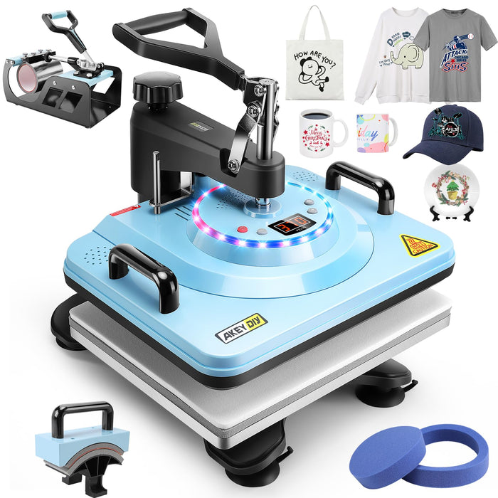 AKEYDIY Heat Press,15"X12" 5 In 1 Industrial Tshirt Press Machine,Swing Away Heat Press Machine For T Shirts Digital Precise LCD Control Heat Transfer Sublimation Machine For Shirts/Mug/Cap/Plate/DIY (LOCAL PICKUP ONLY)