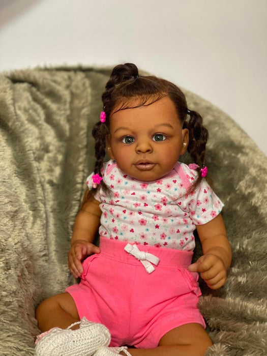 RXDOLL Soft Vinyl Full Body Silicone Reborn Baby Dolls Black Girl 21 Inch Lifelike African American Reborn Girl Doll Biracial Newborn Baby Doll Anatomically Correct, Cotton Clothes
