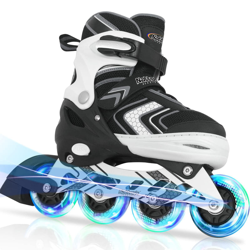 Adjustable Inline Skates For Boys, Blades Roller Skates With All Light Up Wheels For Big Kids, Black, Size 10 11 12 13