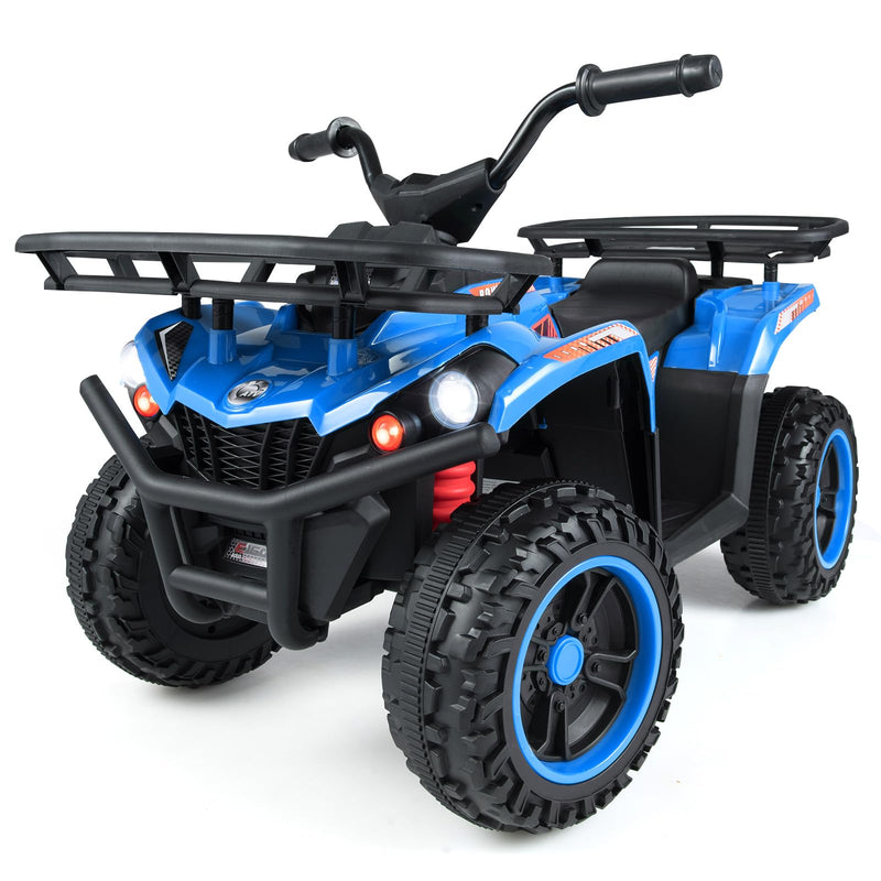 Costzon Kids ATV 4 Wheeler, 24V 5 MPH Electric Ride On Quad With LED Headlights, Music & Stories, Multi-Terrain Ride On Toy With Front & Rear Storage For Boys Girls Aged 3+ (24V, Blue) (LOCAL PICKUP ONLY)